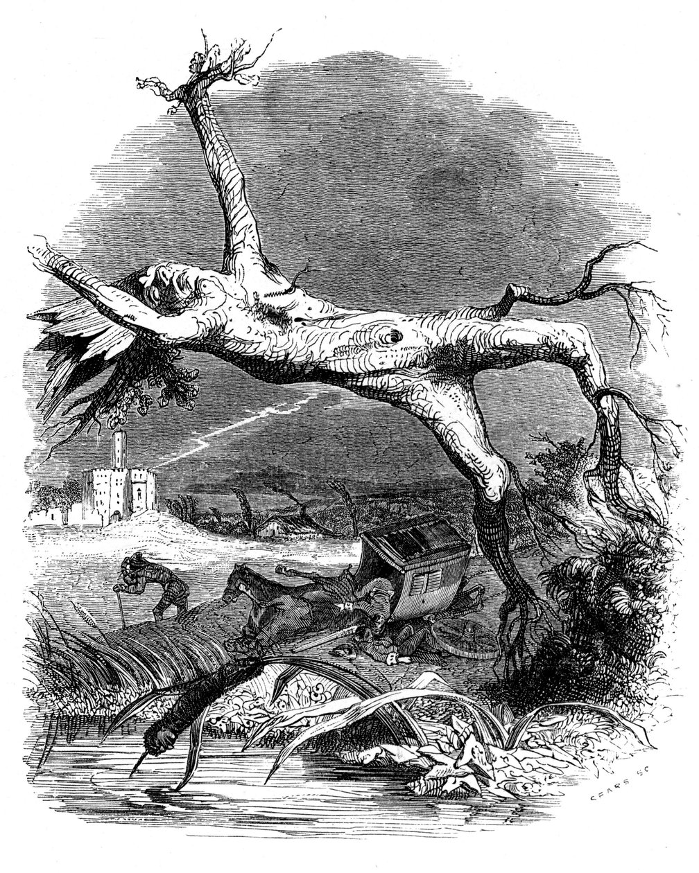 A tölgy és a nád: La Fontaine meséje alkotó: Grandville (1803 47)