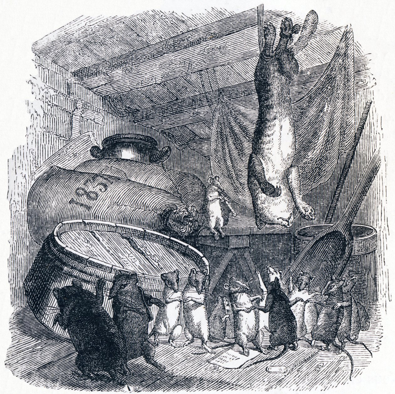A macska és az öreg patkány (Le chat et un vieux rat) – La Fontaine meséi alkotó: Grandville
