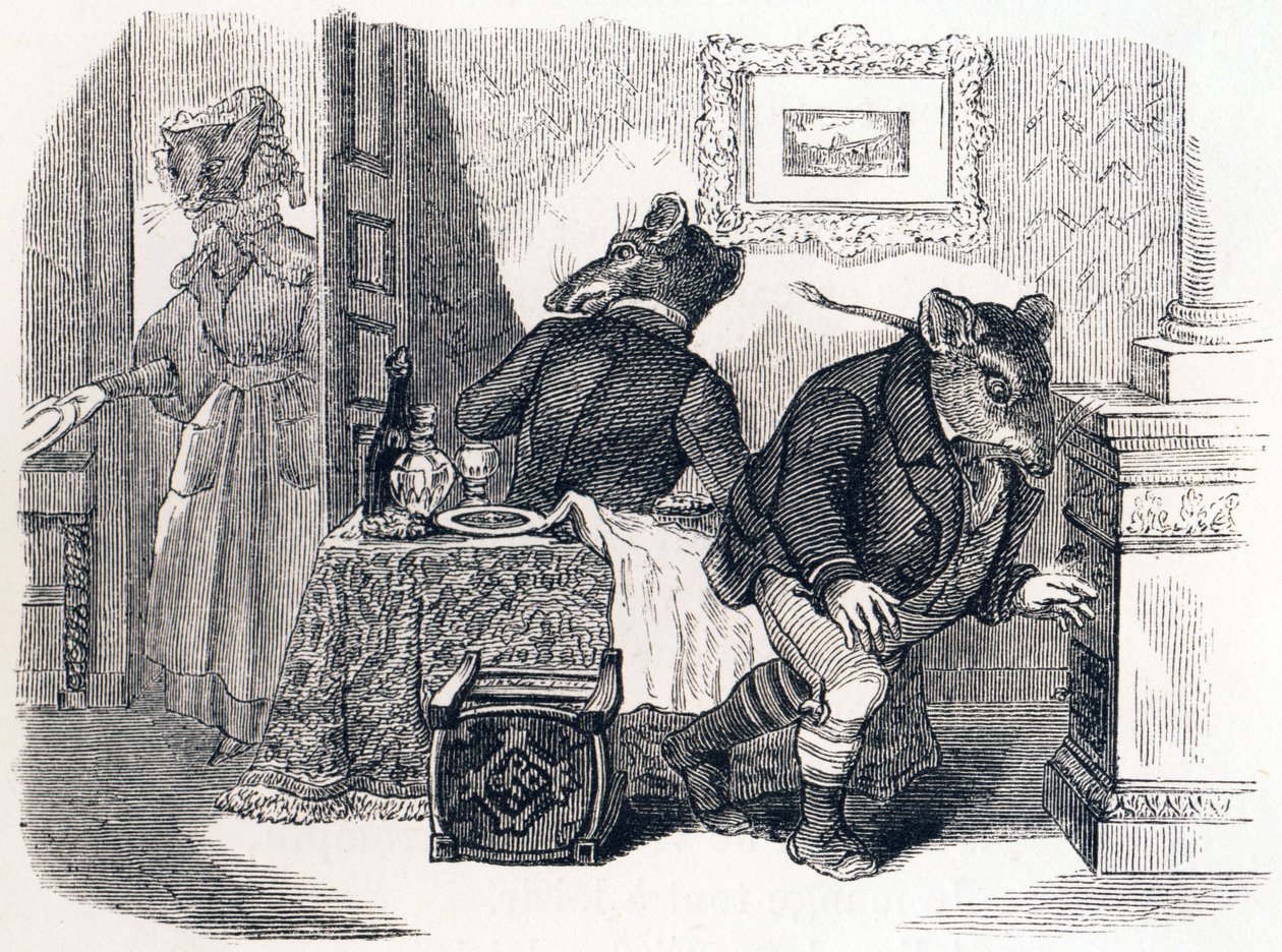 A városi patkány és a mezei patkány (Le rat de ville et le rat des champs) - La Fontaine meséi alkotó: Grandville