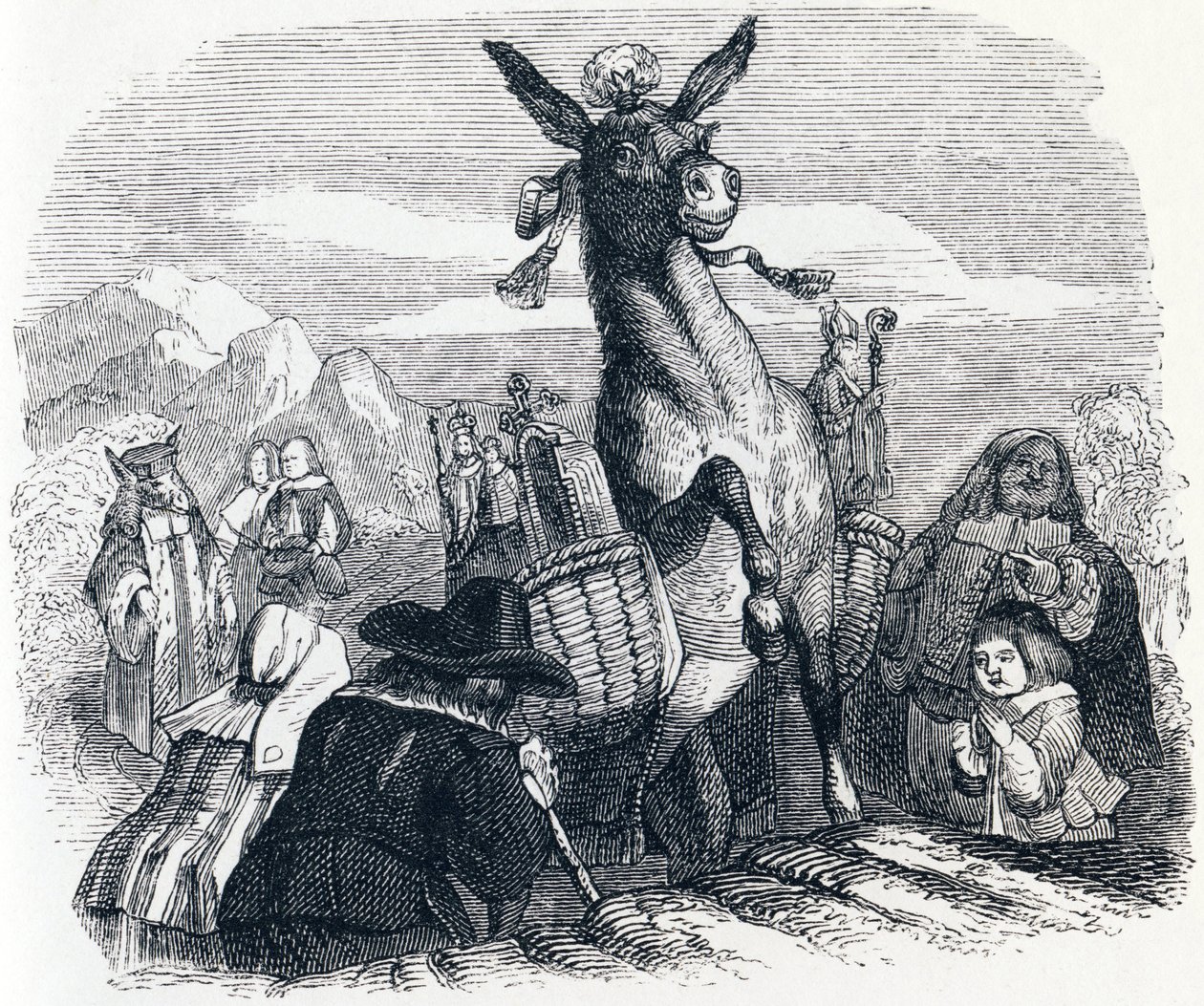 Az ereklyéket hordozó szamár – La Fontaine meséi alkotó: Grandville