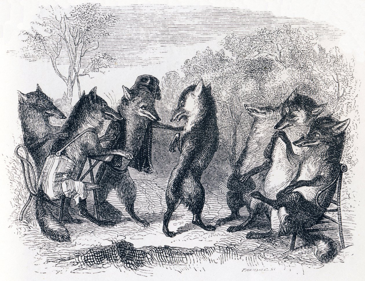 A vágott farkú róka (Le renard ayant la queue coupe) – La Fontaine meséi alkotó: Grandville