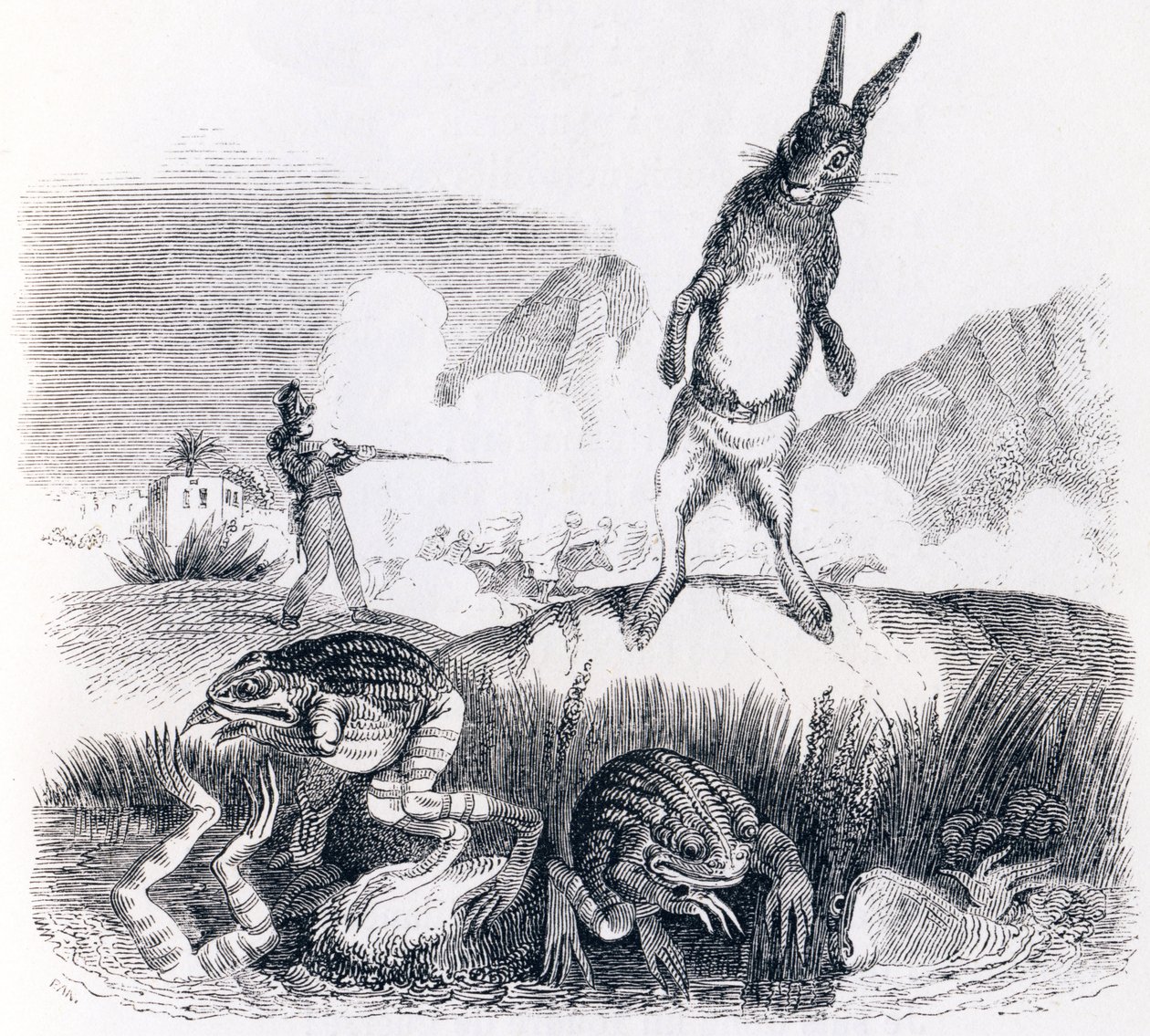 A nyúl és a békák (Le lievre et les grenouilles) - La Fontaine meséi alkotó: Grandville