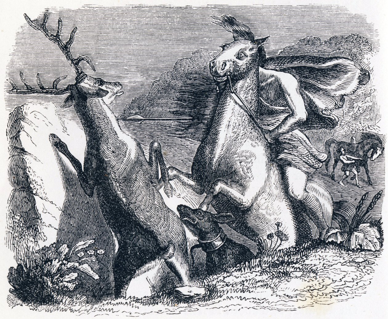 A ló meg akart bosszút állni a szarvason – La Fontaine meséi alkotó: Grandville