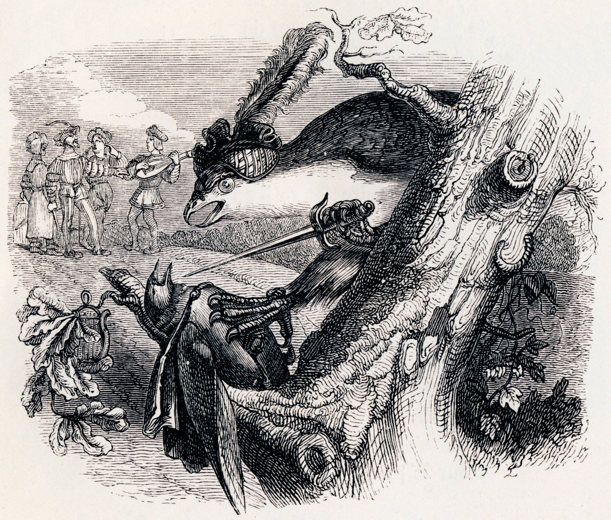 A sárkány és a csalogány (Le milan et le rossignol) - La Fontaine meséi alkotó: Grandville