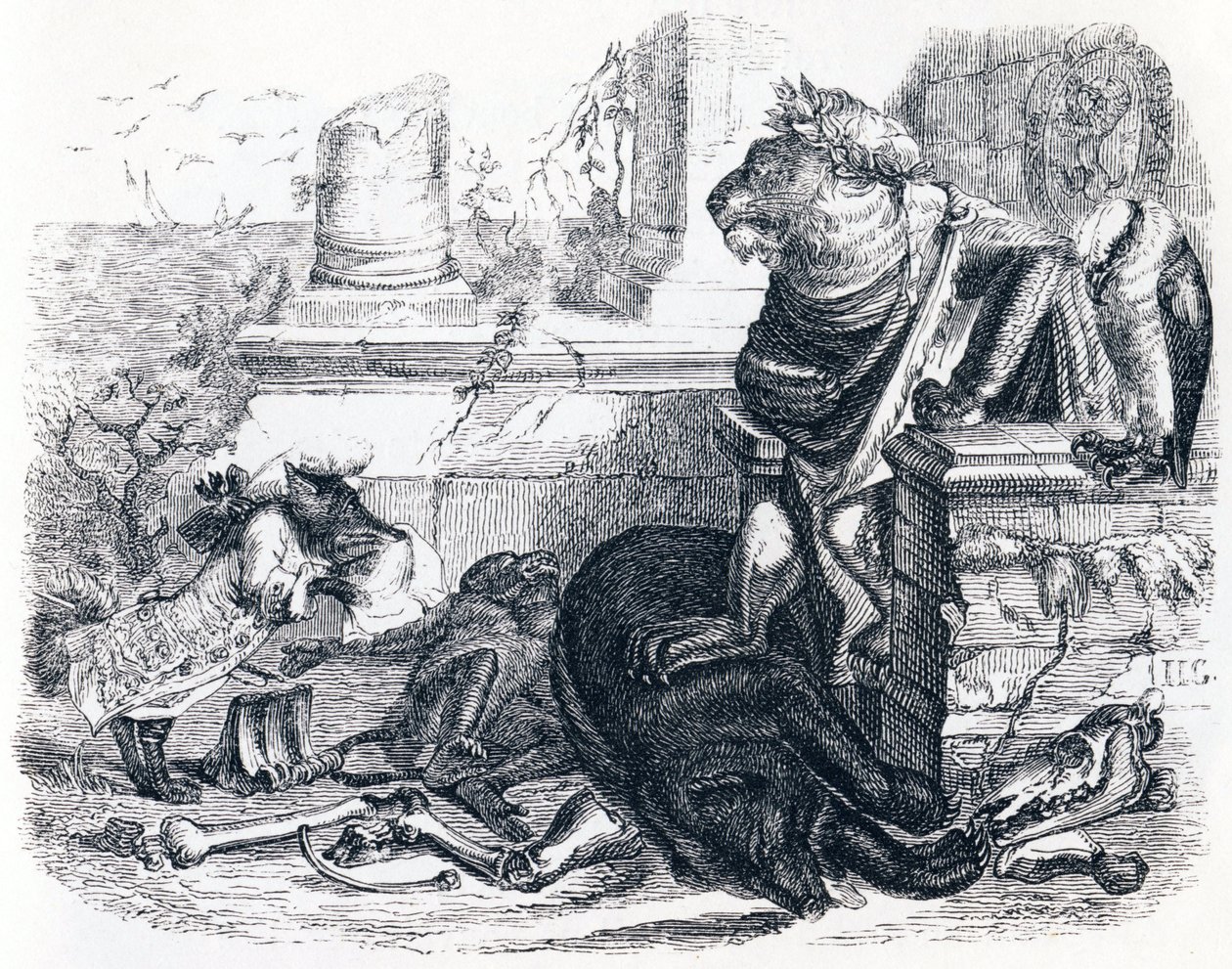 Az oroszlán udvara - La Fontaine meséi alkotó: Grandville