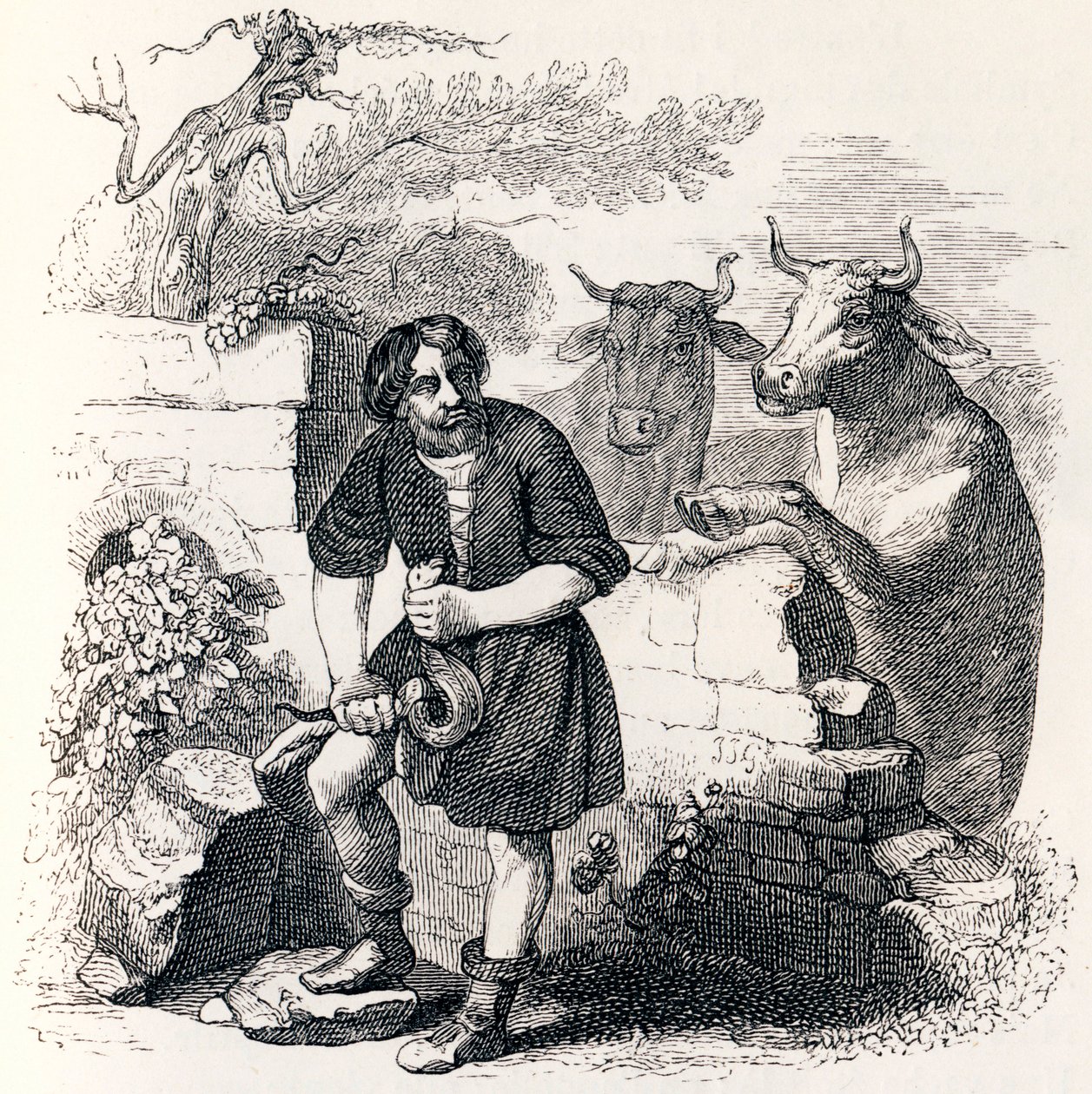Az ember és a kígyó – La Fontaine meséi alkotó: Grandville