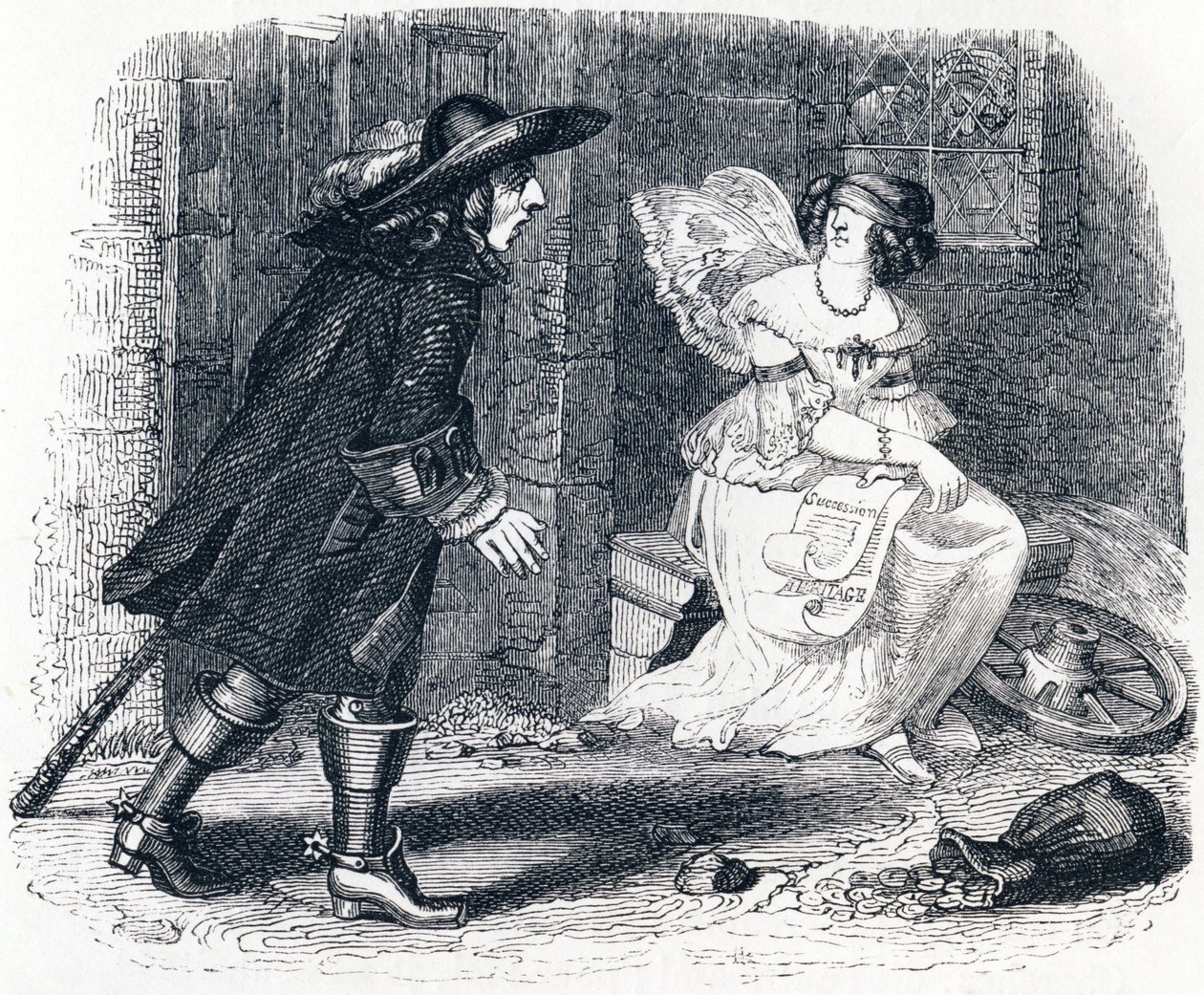 Az ember, aki a vagyona után fut, és aki az ágyában marad - La Fontaine meséi alkotó: Grandville