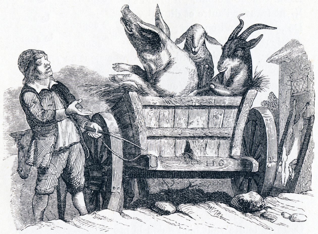 A disznó, a kecske és a juh (le cochon, la chèvre et le mouton) - La Fontaine meséi alkotó: Grandville