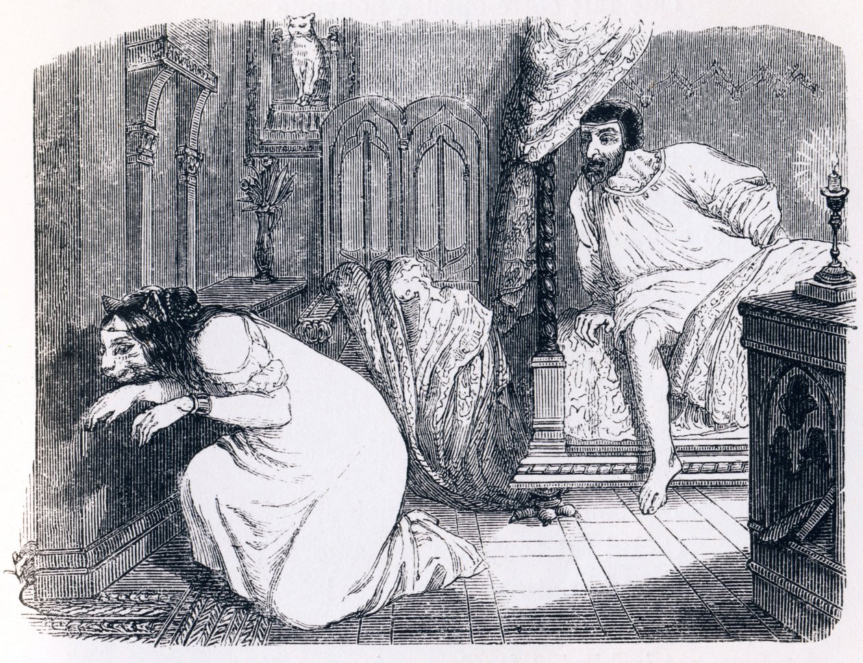 A punci nővé változott (La chatte metamorphose en femme) - La Fontaine meséi alkotó: Grandville