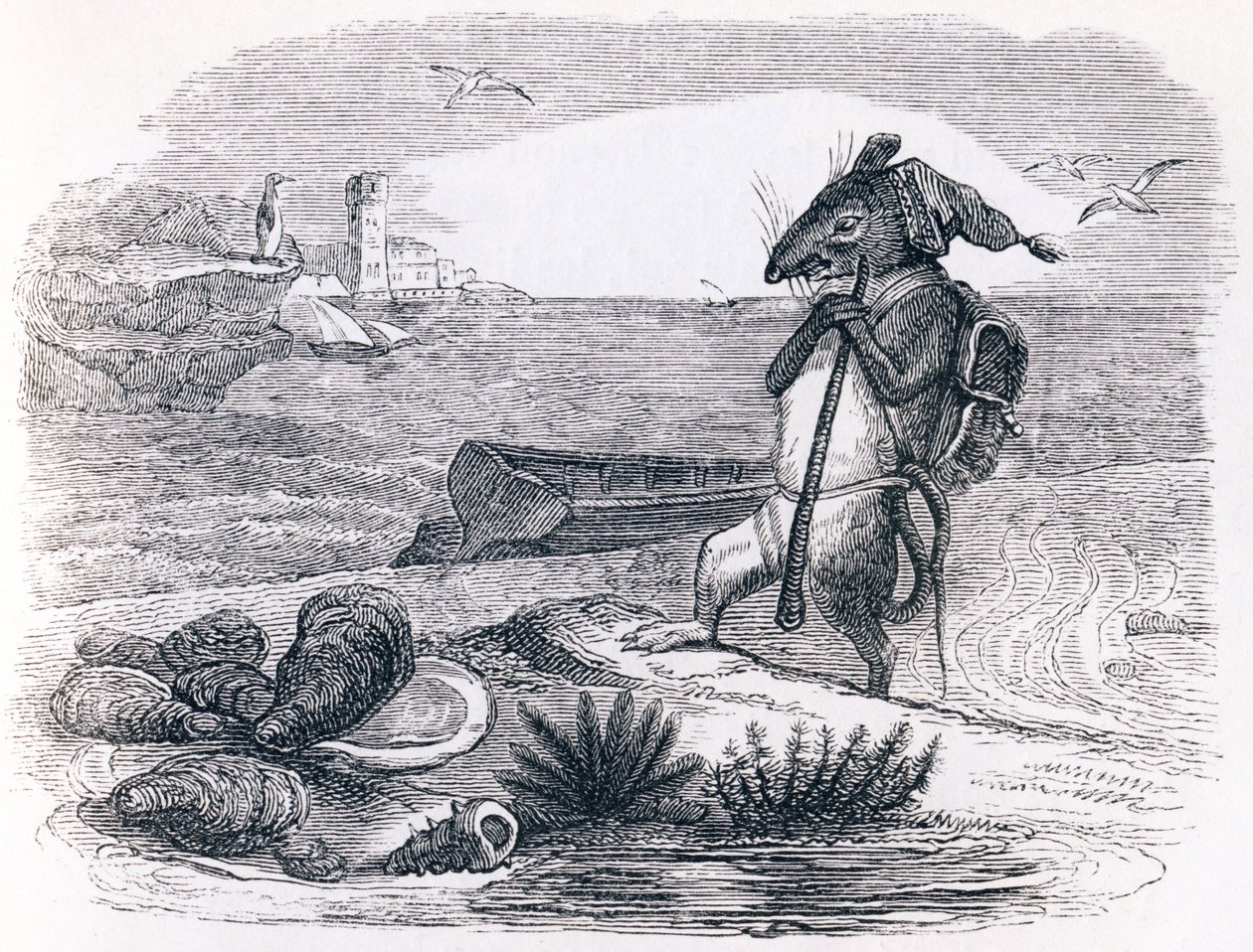 A patkány és az osztriga – La Fontaine meséi alkotó: Grandville