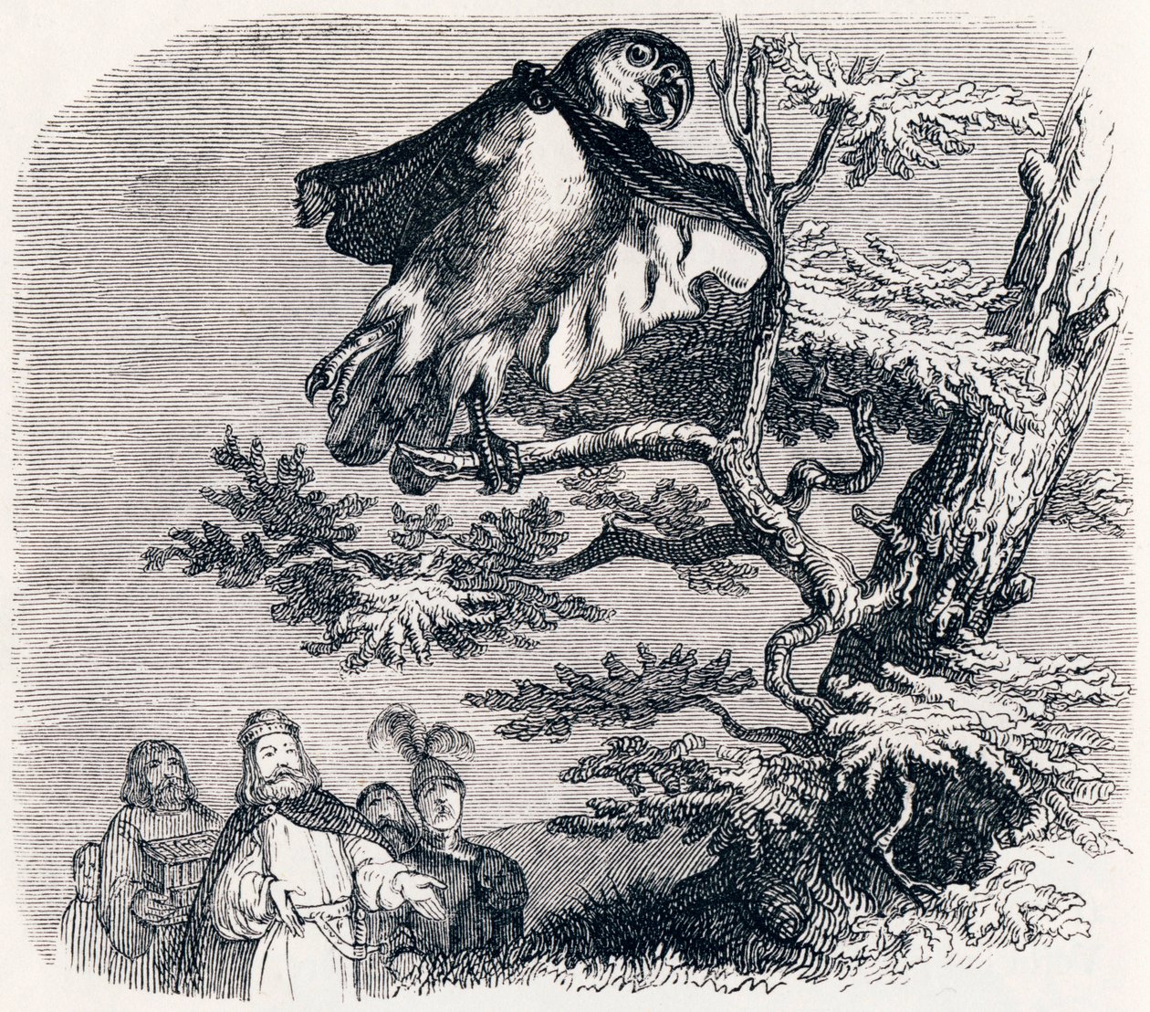 A két papagáj, a király és fia - La Fontaine meséi alkotó: Grandville