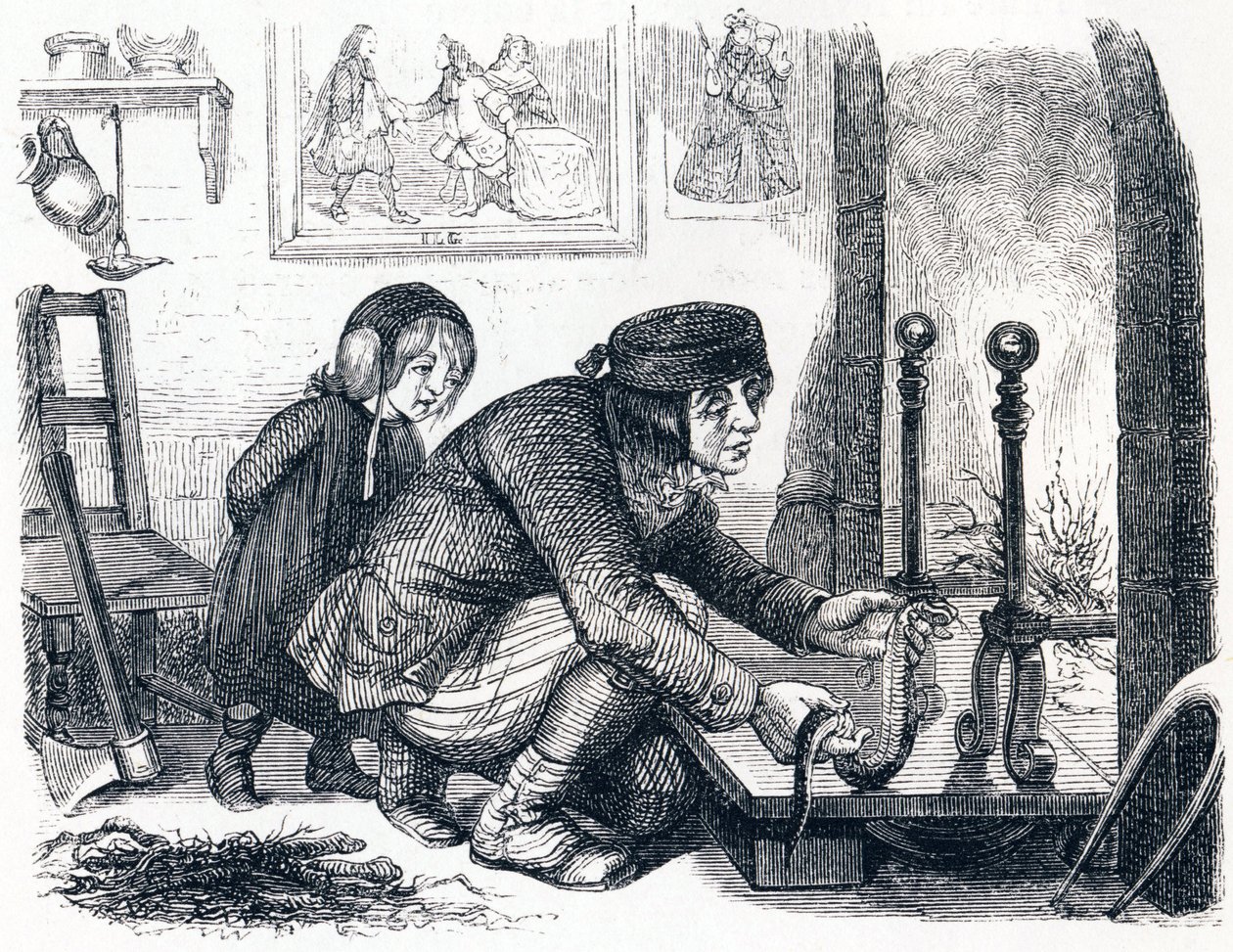 A falusi és a kígyó - La Fontaine meséi alkotó: Grandville