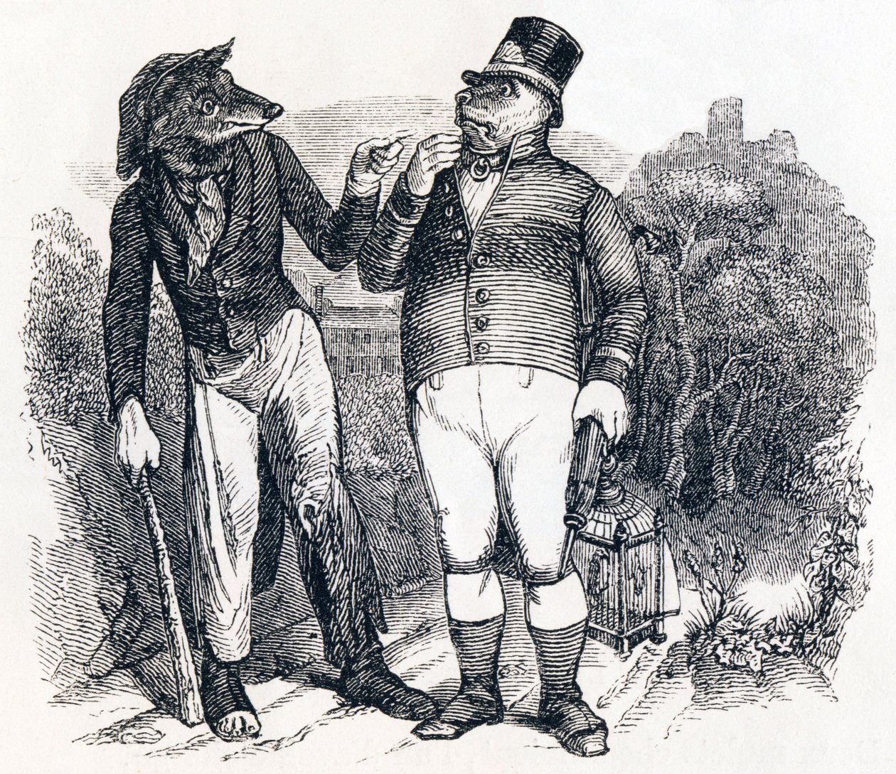 A farkas és a kutya – La Fontaine meséi alkotó: Grandville