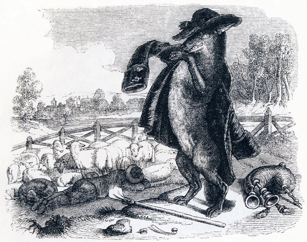 A farkas, aki pásztorrá válik (Le loup devenu berger) - La Fontaine meséi alkotó: Grandville