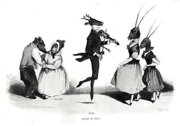 Egy pár kutya, a Les Metamorphoses du Jour sorozatból alkotó: Grandville