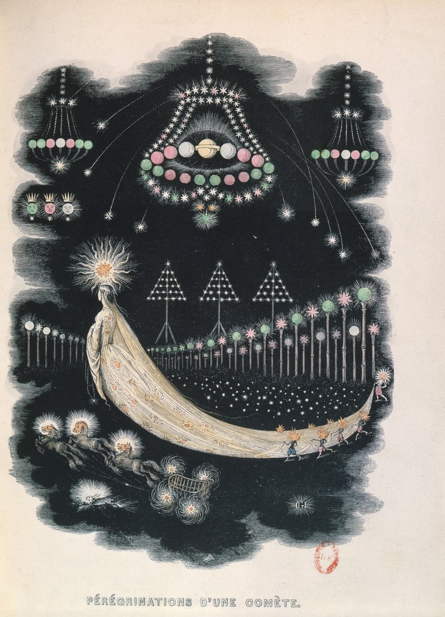Egy üstökös peregrinációja, esetleg a Halley-üstökös emléktárgya 1834-ben. 1849 alkotó: Grandville