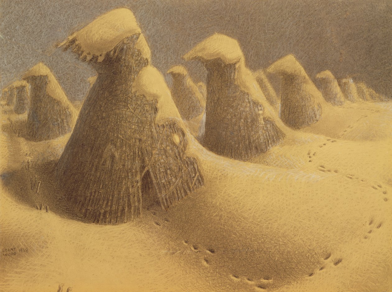 1938. január (szén és kréta) alkotó: Grant Wood