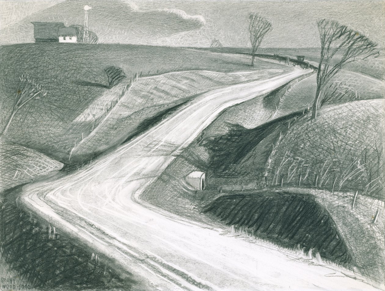 1940. március (szén papíron) alkotó: Grant Wood