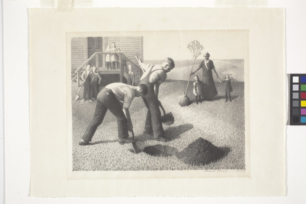 Faültetési csoport (litográfia) alkotó: Grant Wood