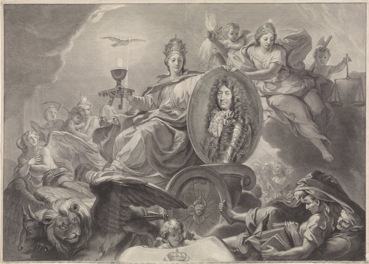 XIV. Lajos francia király allegorikus portréja alkotó: Gérard Edelinck