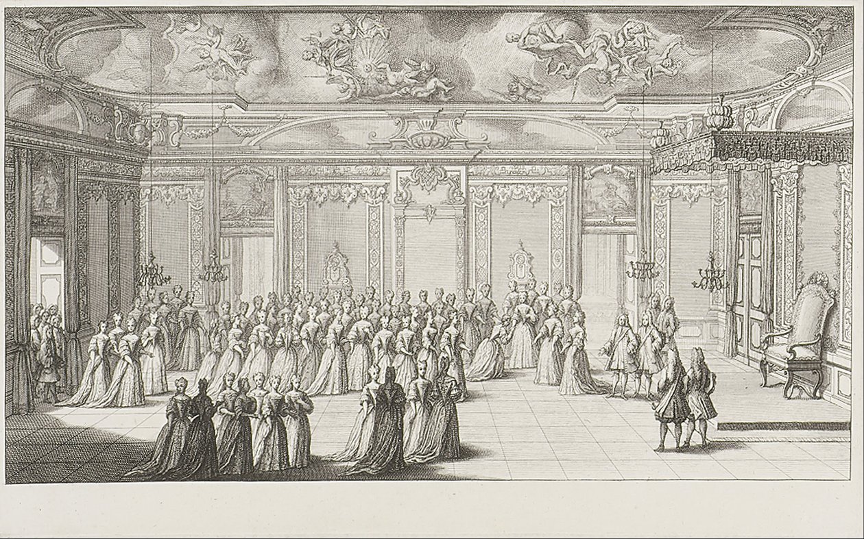 Az audienciaterem a menyasszony fogadásán a drezdai palotában 1719. szeptember 2-án. alkotó: Gerard Jean Baptiste Scotin