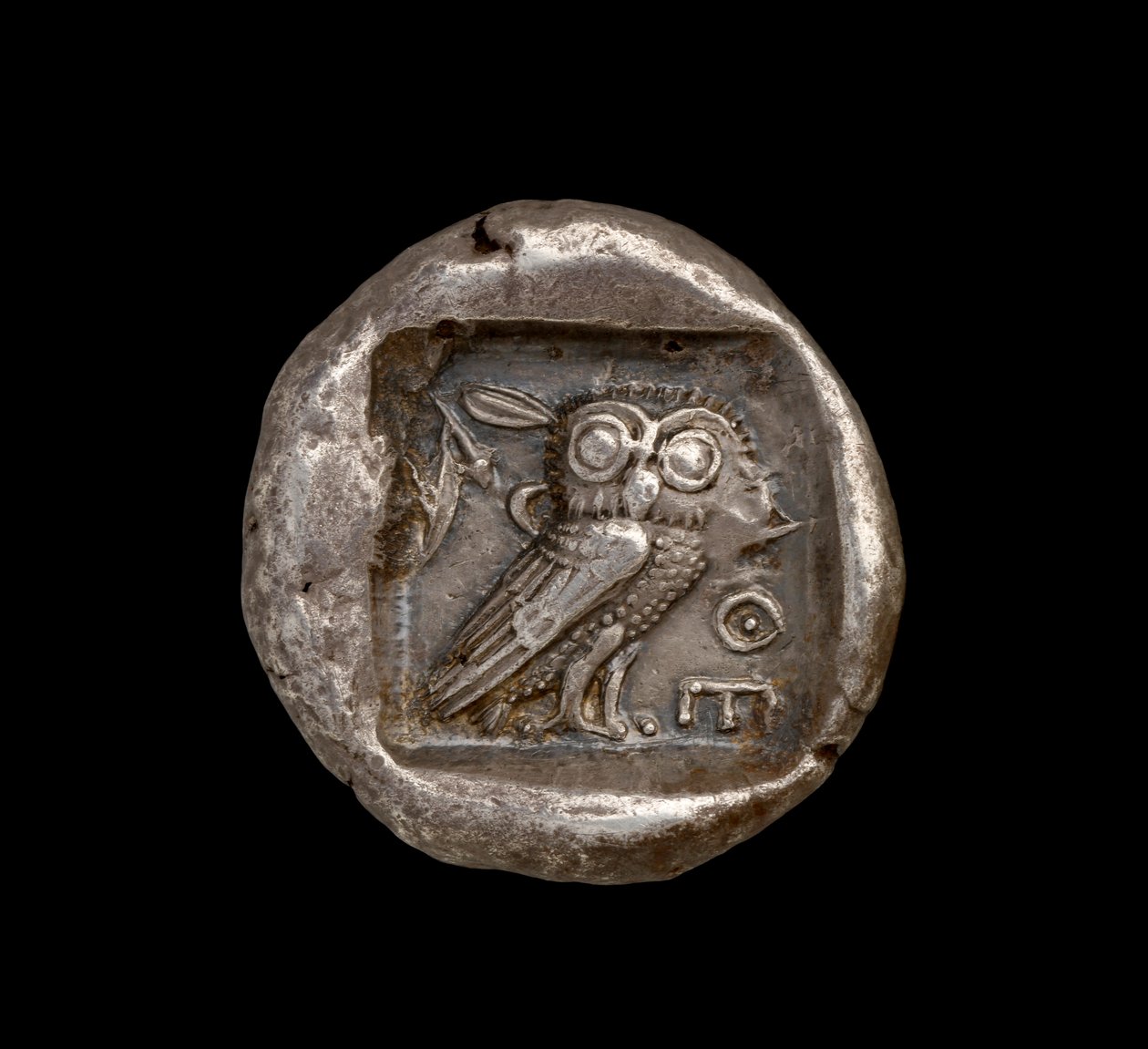 Athéné érme, Athéni baglyot ábrázoló hátlap, Kr.e. 440 körül (ezüst) (az előlapot lásd 108198) alkotó: Greek
