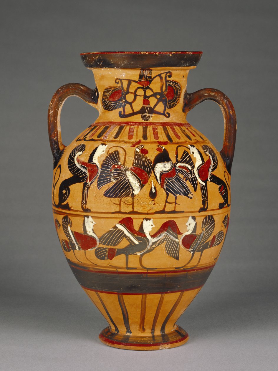 Athéni attikai fekete alakos tiréniai amfora 575-50 BC (terrakotta) alkotó: Greek