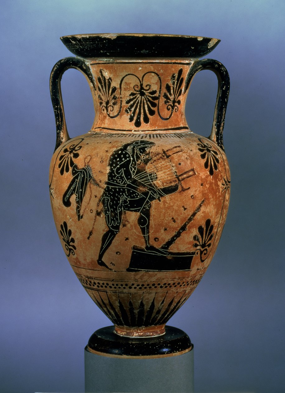 Tetőtéri fekete figurás amfora, amely Orpheuszt lírán játszó (kerámia) ábrázolja (a hátoldalt lásd: 419828) alkotó: Greek