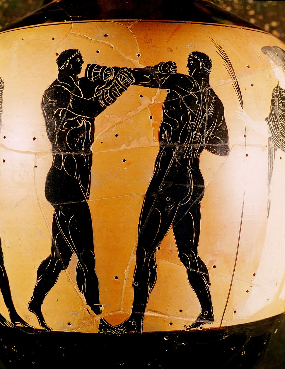 Fekete figura Panathenaic amfora, amely egy bokszversenyt ábrázol, ie 336 körül (kerámia) alkotó: Greek