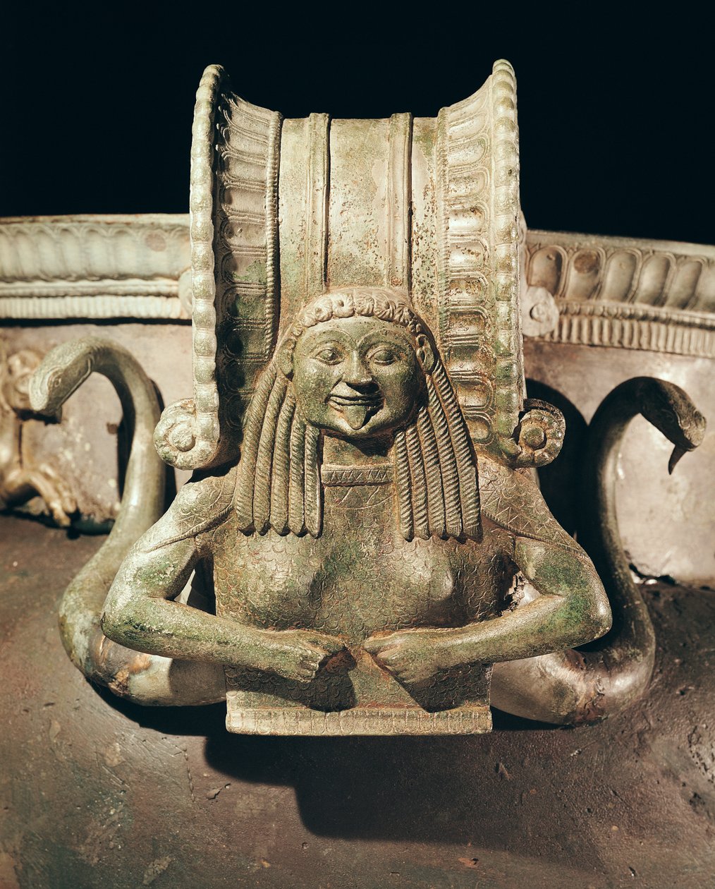 Kráter, a fogantyú részlete, a Trebeniste Necropolis, Ohrid-tó, Macedónia bronz részlete 243734 alkotó: Greek