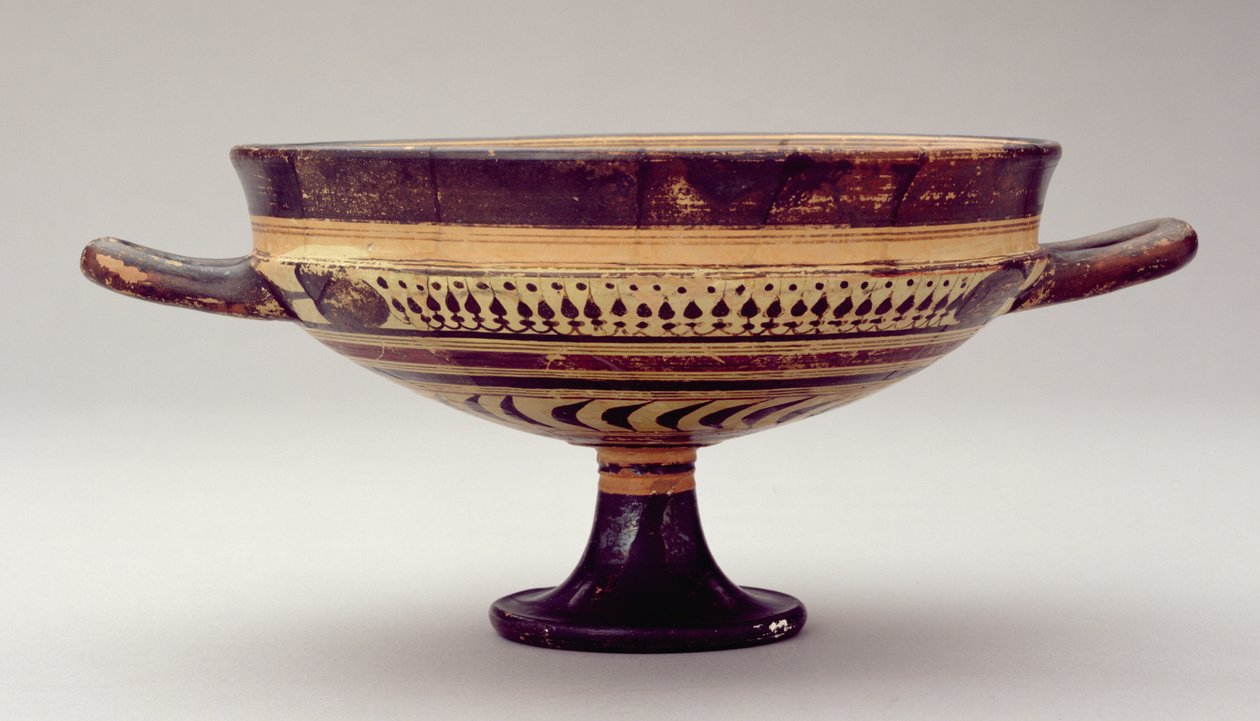 Lakóniai kylix csésze Zeuszt és Hermészt ábrázolva, ie 550-530 körül (agyag) (lásd még: 288297 és 288978) alkotó: Greek
