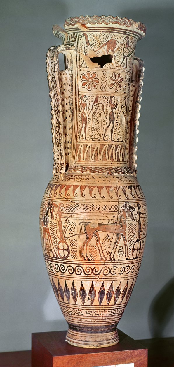 Loutrophoros, szfinxet, különböző alakokat és szekerek felvonulását ábrázoló, proto-attikai, Kr.e. 690 körüli (kerámia) alkotó: Greek