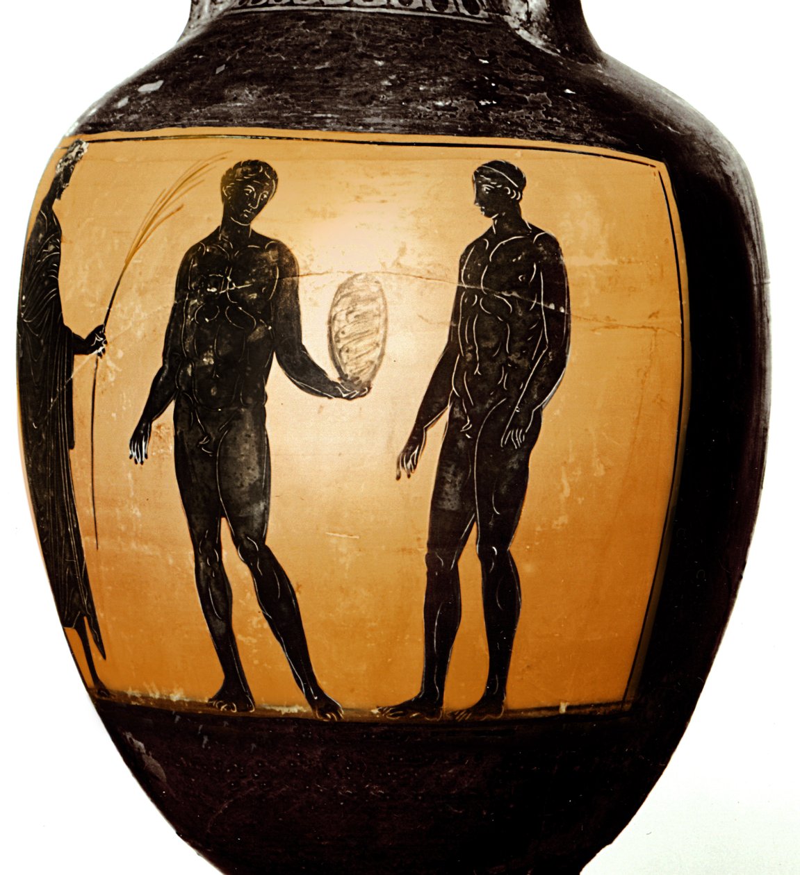 Panathenai amfora, amely egy trófeát átvevő atlétát ábrázol, ie 580-520 (kerámia) alkotó: Greek