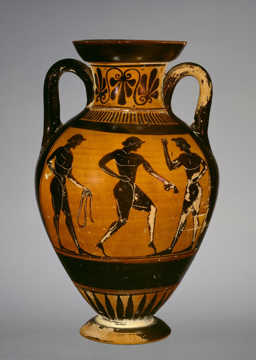Panathenaic amfora három sportolóval (kerámia) alkotó: Greek
