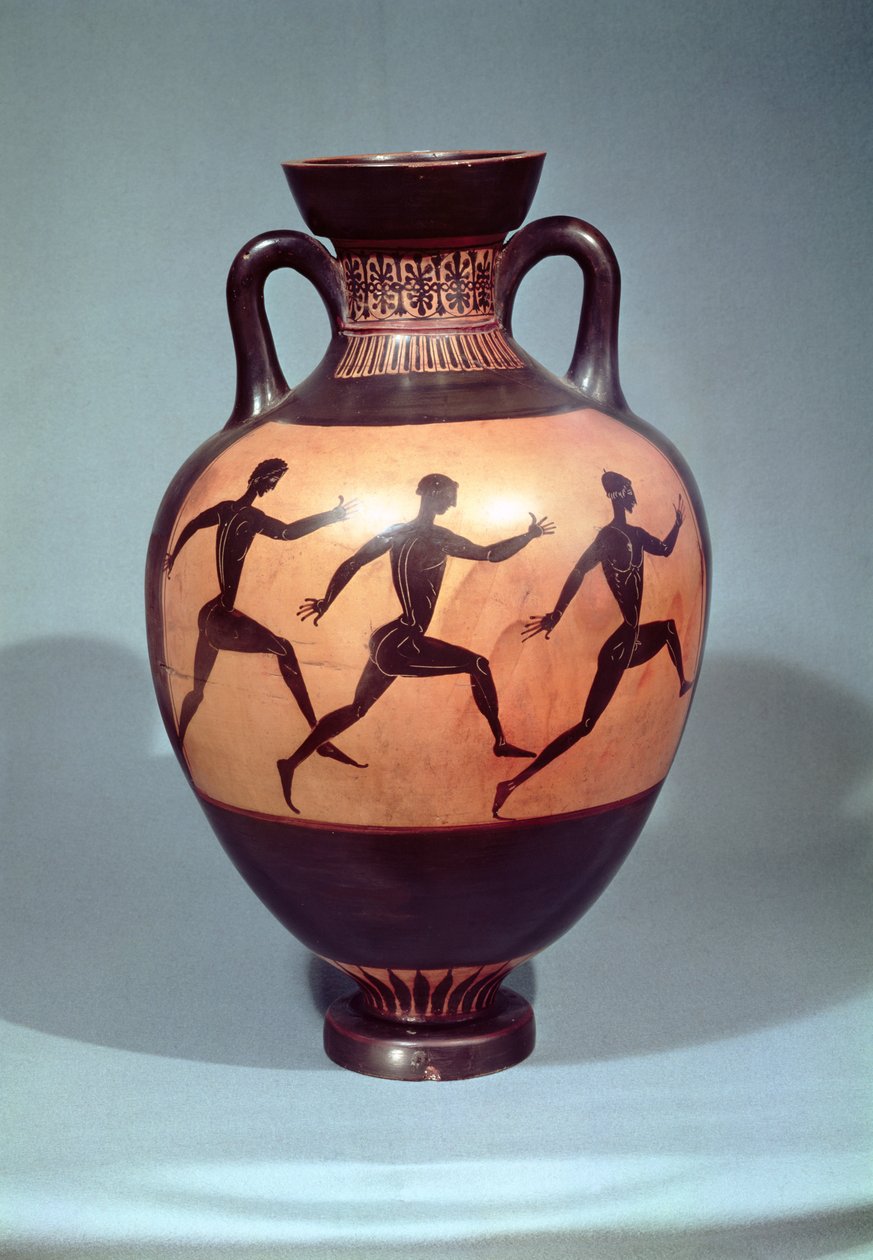 Panathenai fekete figura amfora lábversenyt ábrázolva (kerámia) alkotó: Greek