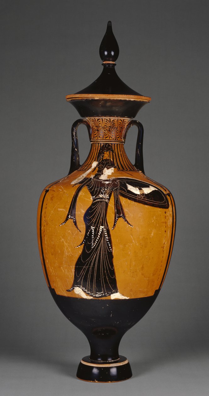 Panathénai díjas amfora fedővel és Athéné alakjával, Kr. e. 363-2 (terrakotta) alkotó: Greek