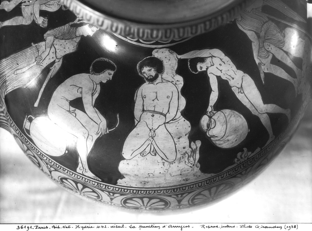 Amykosz megbüntetését ábrázoló vörös alakú hidria, Kr. e. 700-480 (kerámia) alkotó: Greek