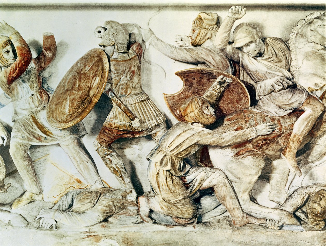 Csatajelenetet ábrázoló Sándor-szarkofág, ie 325-300 körül (falfestmény) alkotó: Greek