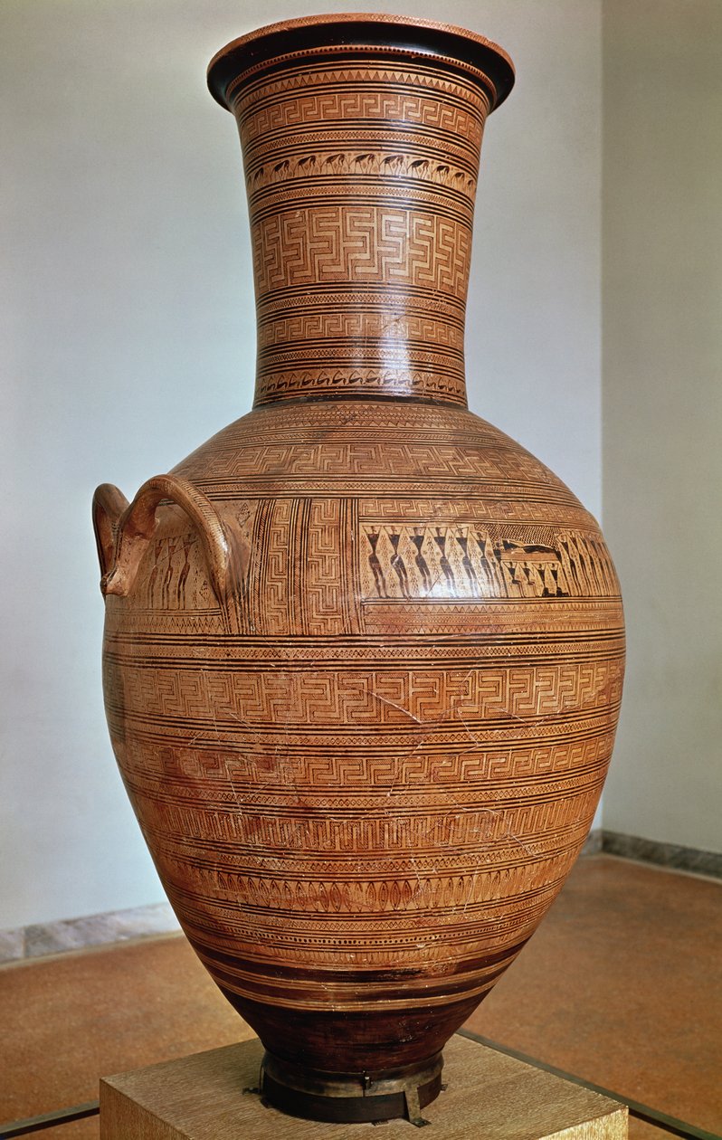 A Dipylon Amphora, geometrikus stílusú temetési urna az athéni Kerameikos nekropoliszból, ie 750 körül (terrakotta) (lásd még: 88063) alkotó: Greek