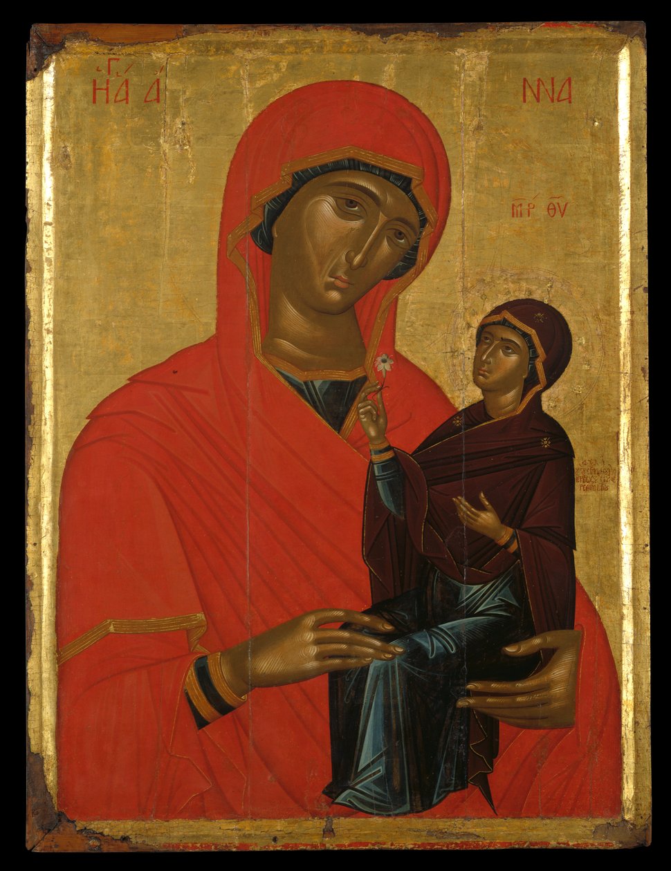 Szent Anna és a Szűz ikonja (tojástempera a panelen) alkotó: Greek School