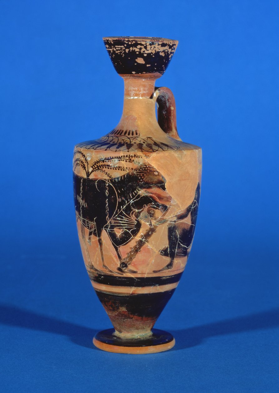 Küklopsztól menekülő Odüsszeuszt ábrázoló padlásfekete-alakú lekythosz, kb. Kr.e. 530 alkotó: Greek