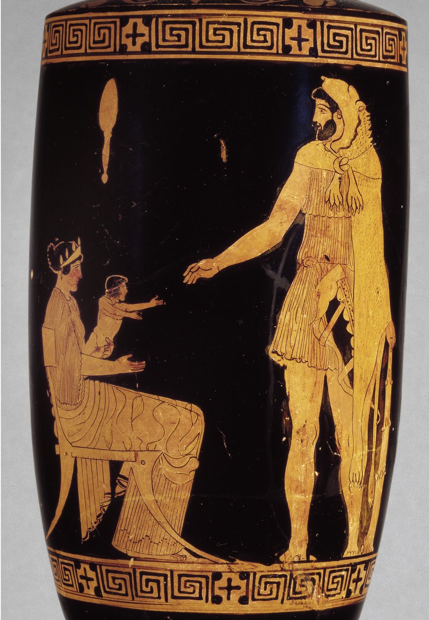 Tetőtéri vörös figurás lekythosz, amely Herakles 100581-es kerámiarészletét ábrázolja alkotó: Greek