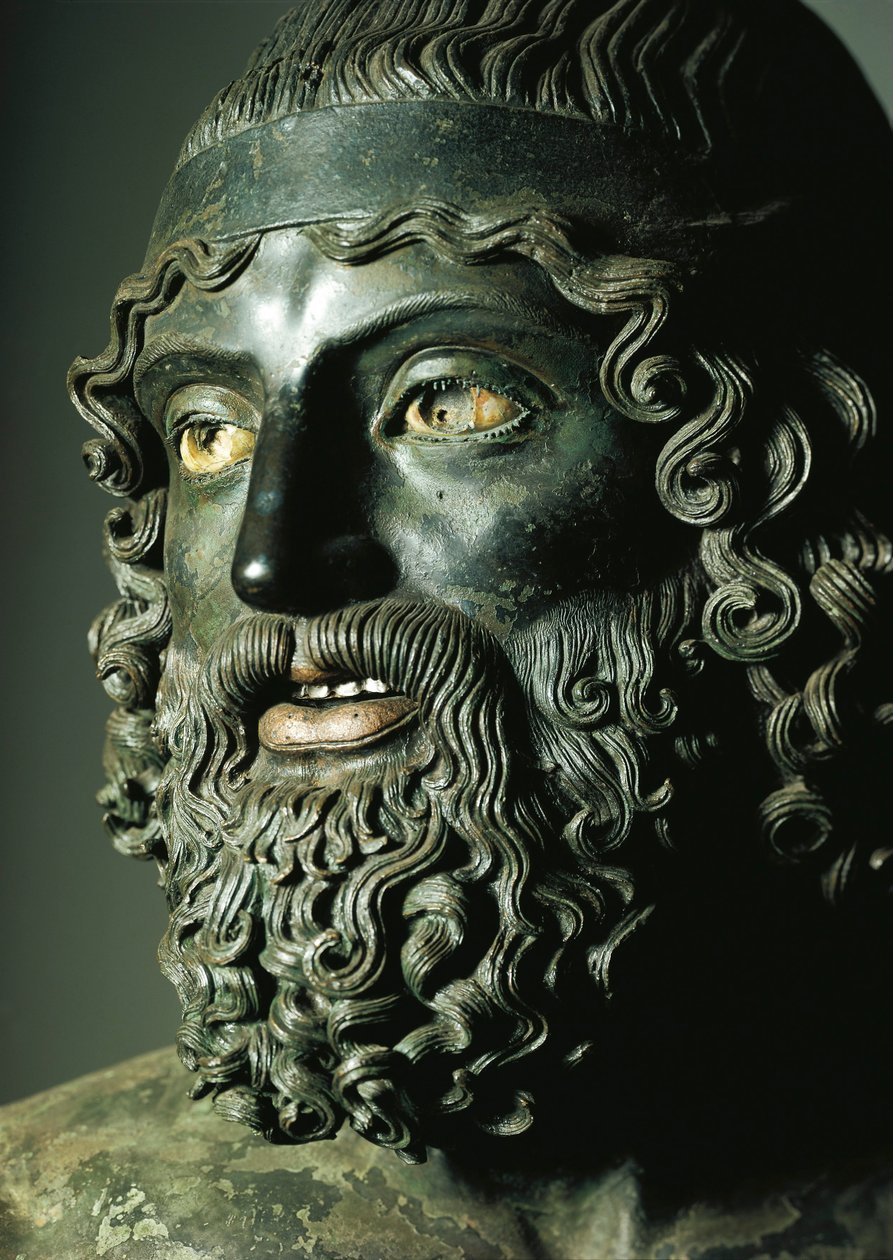 Részlet az A szobor fejéről vagy a Riace Fiatalabbja Bronzok (bronz) Kr. e. alkotó: Greek