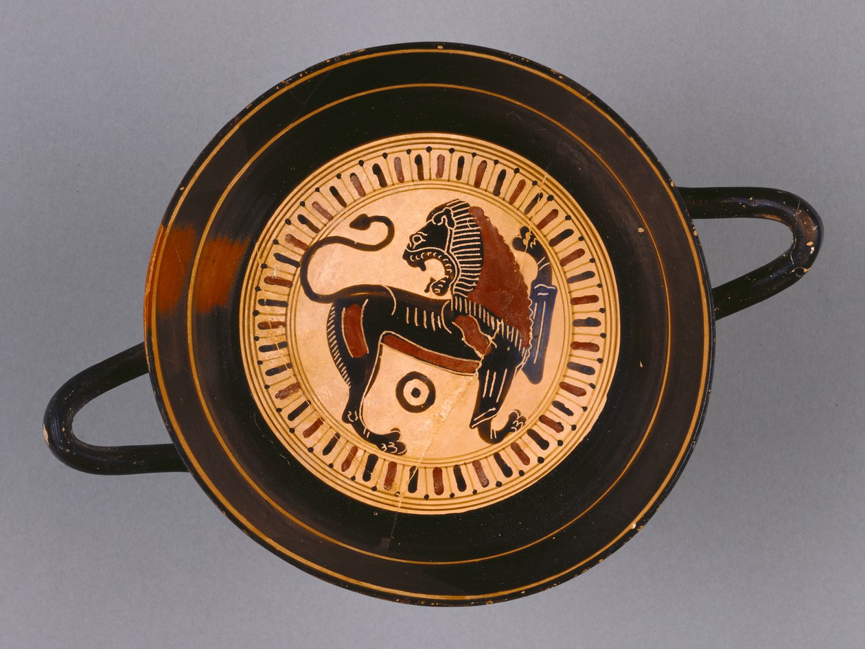 Laconian Black-figura Kylix Hunt festőnek tulajdonították, Kr.e. 540 körül (terrakotta) alkotó: Greek