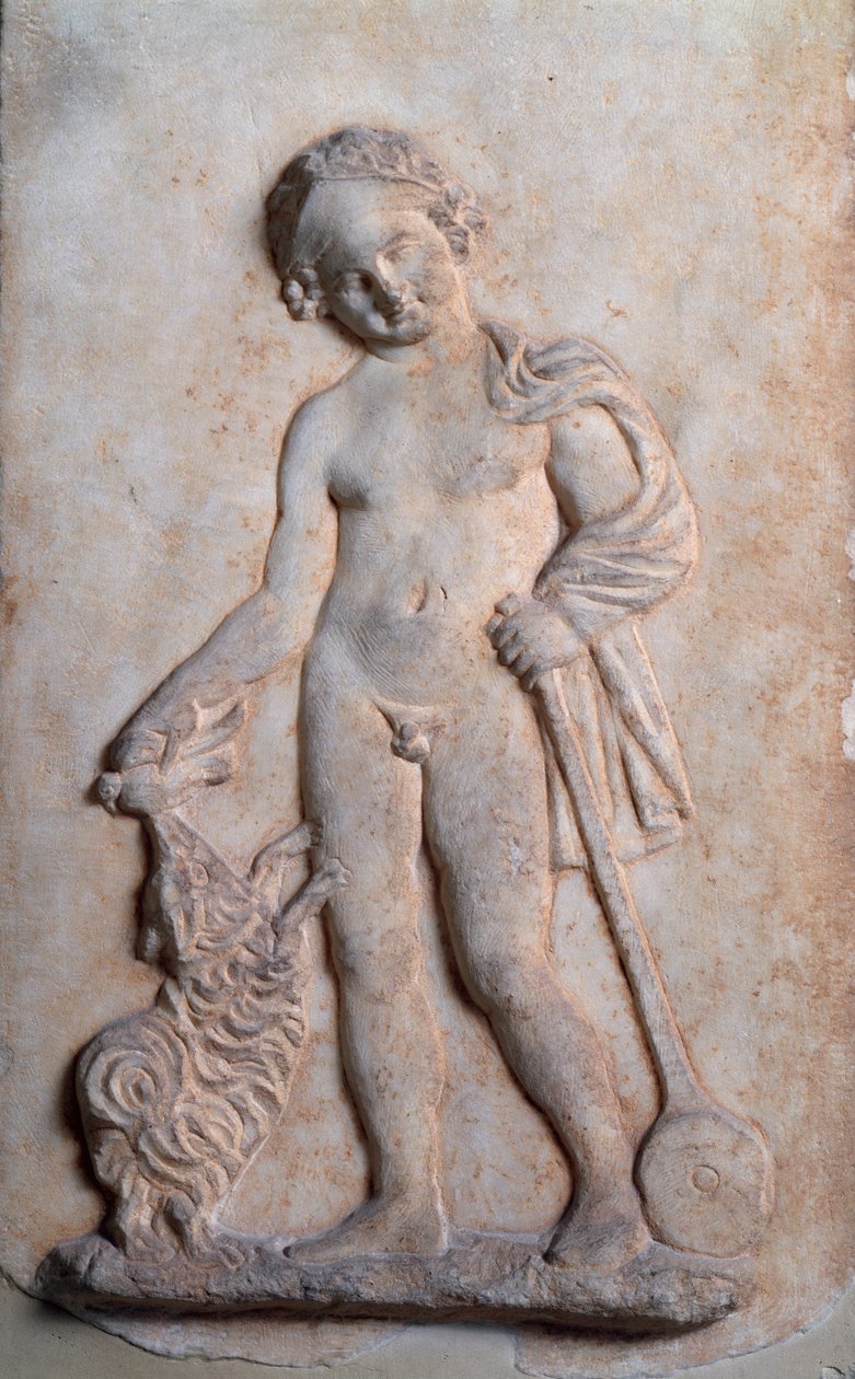 Magna graecia: játszó kisfiú, márvány dombormű, Kr.e. V. század alkotó: Greek