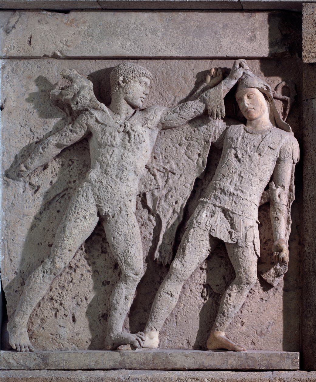 Magna graecia: metóp Héraklészszel és amazonnal, kődombormű, Kr.e. V. század alkotó: Greek