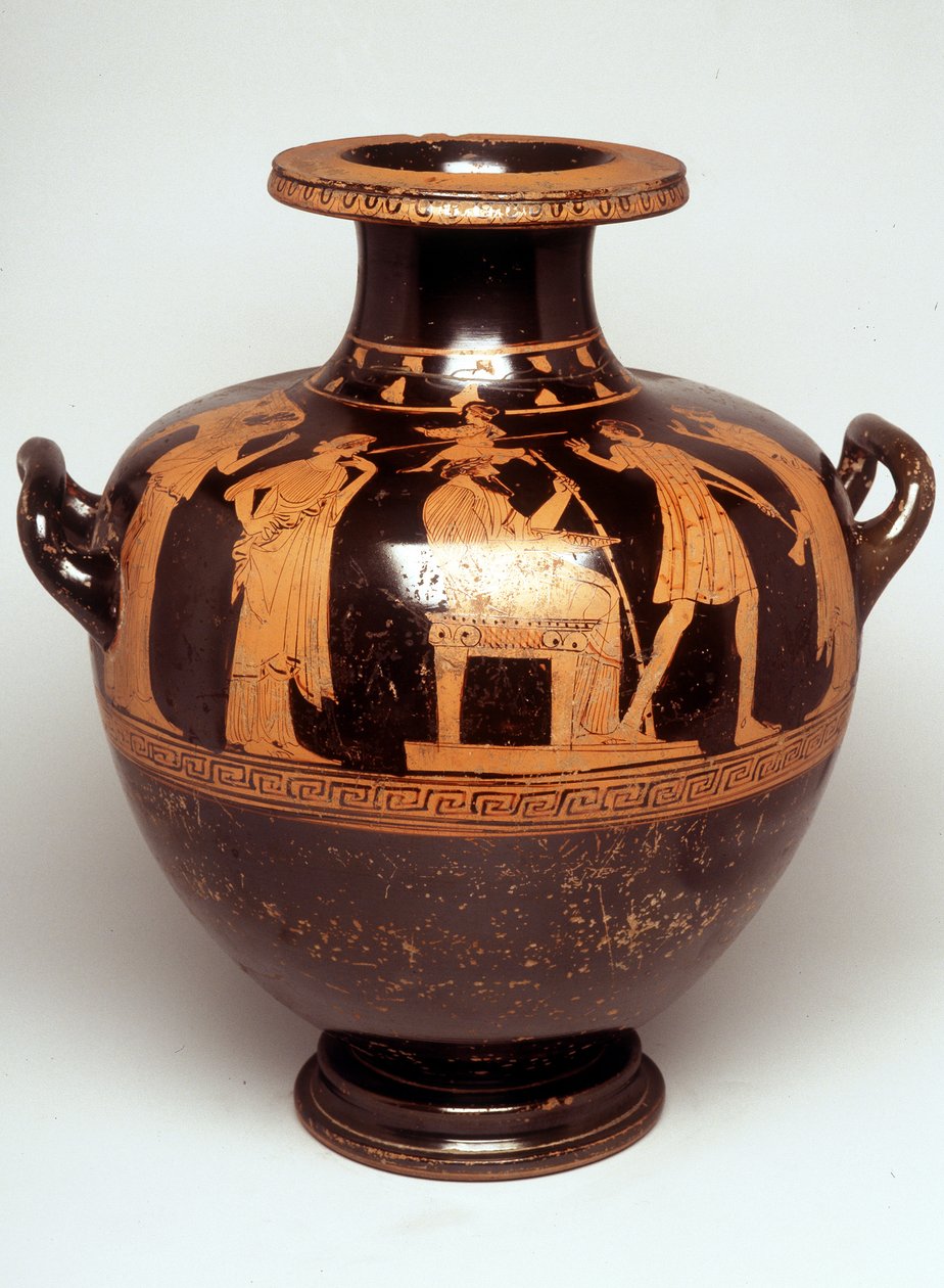 Festmény vázára: Jupiter (Zeusz) ábrázolása csonka középen. Feje fölött megjelenik Athéné, minden hadsereg (Athéné születése). Zeusszal szemben Héphaisztosz áll. Kr.e. 470. BNF, Cabinet des Medailles. alkotó: Greek