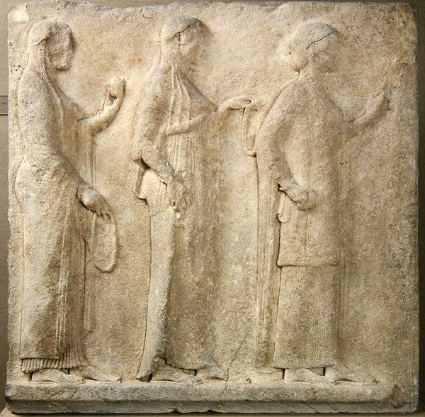 A három grácia, dombormű a Theorák átjárójából, Thaszoszból, Kr.e. 470 körül (márvány) alkotó: Greek