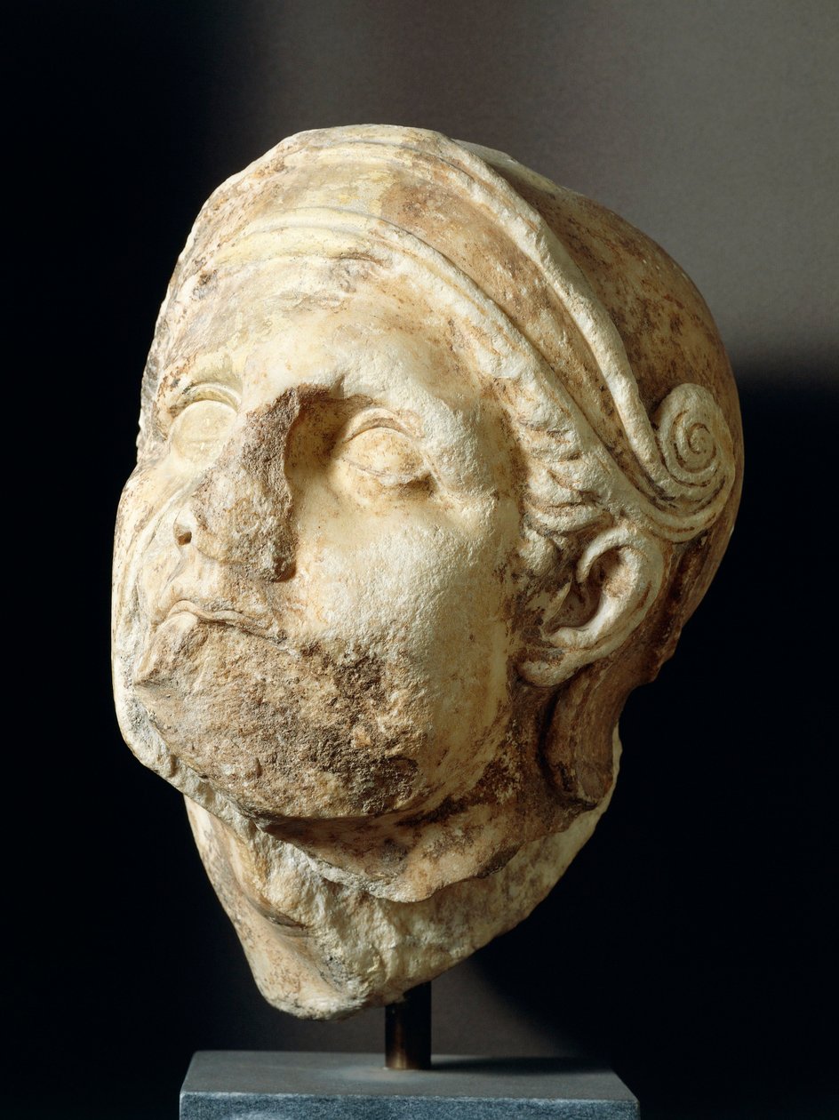 Harcos fej Skopastól (i.e. 340-420) a tegeai Athena Alea templom elől, ie 4. században (fotó) alkotó: Greek