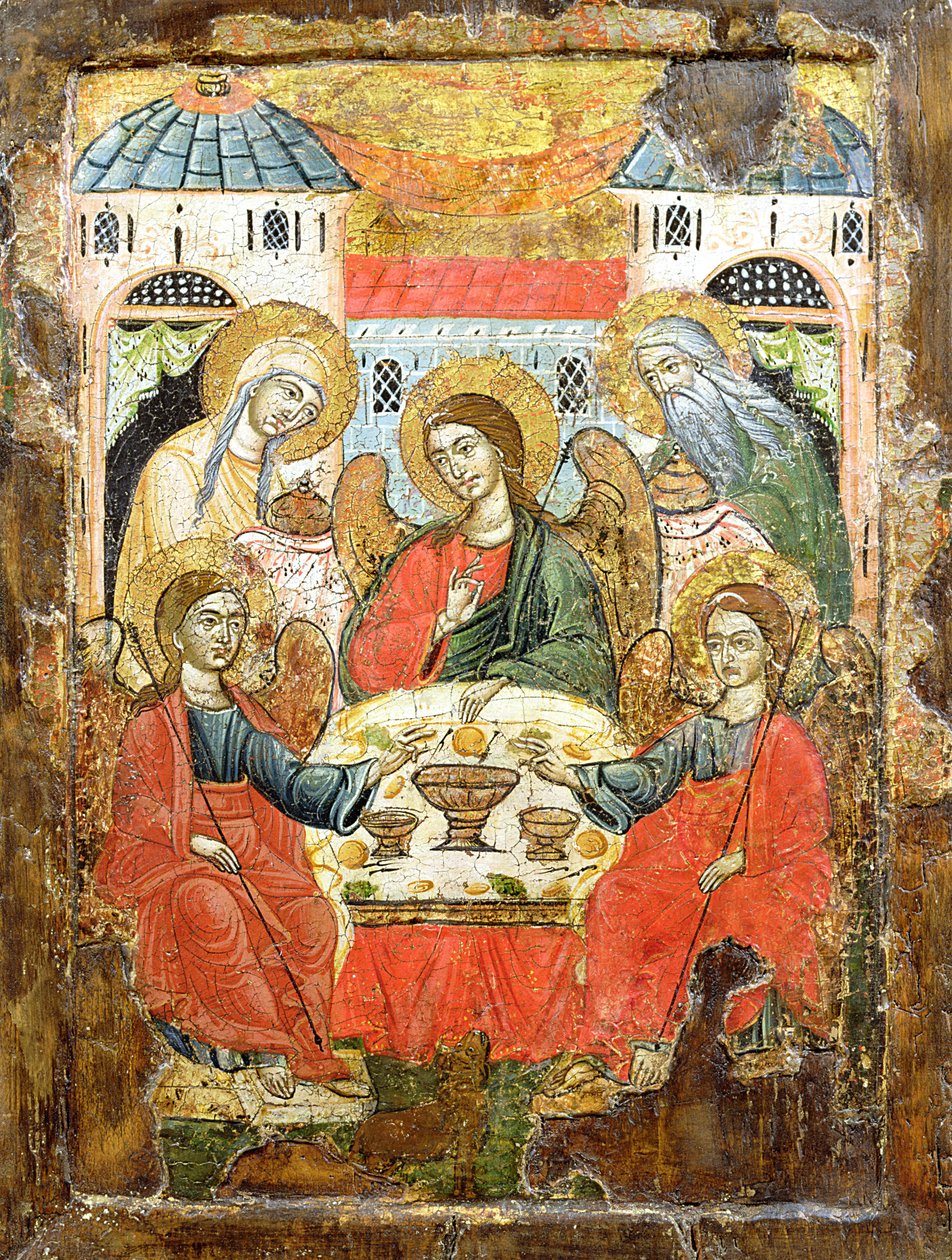 Ábrahám és a három angyal, ikon, Macedóniából, 1700 körül (tempera a panelen) alkotó: Greek School